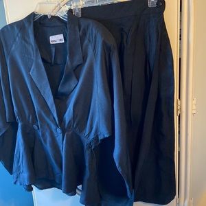 Navy blue 90s two piece suit. Belgium jacket with dolman sleeves.